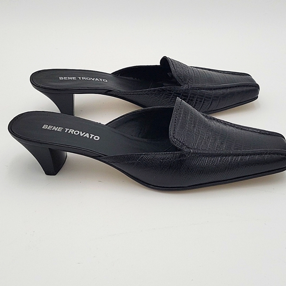 Black Embossed Leather Mules - Picture 3 of 5